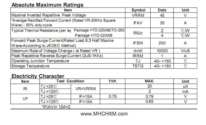MHCHXM肖特基二极管MBR3045F